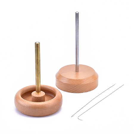 Arricraft Wooden Seed Bead Spinner Holder, Speedy Bead Loader, with 2Pcs Iron Curved Beading Needle, BurlyWood, 9.85x15cm, Needle: 19x0.05cm