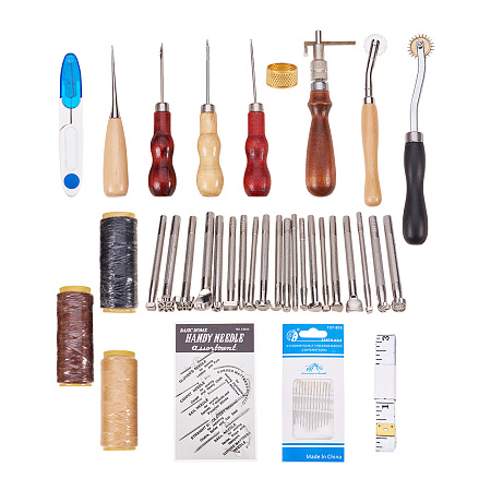 Pandahall Elite Leather Craft Hand Tools Kit for Hand Sewing Stitching, Stamping Set and Saddle Making