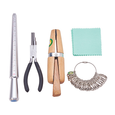 Pandahall Elite Ring Making Tool Kit - Includes Ring Mandrel, Finger Size Gauge, Ring Coiling Pliers, Wood Ring Clamp, Silver Polishing Cloth