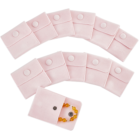 NBEADS 12 Pcs Velvet Jewelry Pouches with Snap Button, Pink Velvet Jewelry Storage Bags Small Velvet Gift Bags for Traveling Rings Bracelets Necklaces Earrings Watch, 2.76x2.76 Inch