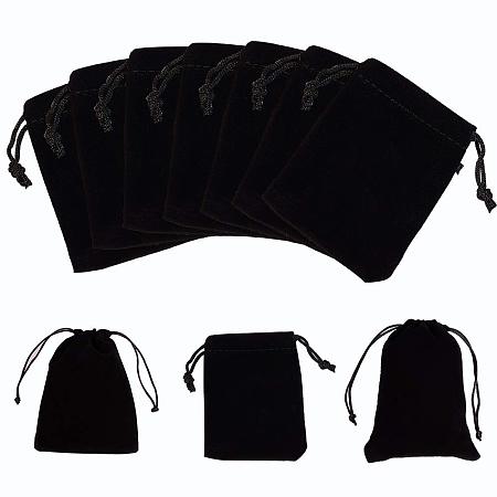 NBEADS 250pcs Rectangle Velvet Pouches, Gift Bags, Black, 9x7cm
