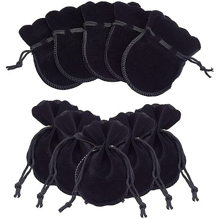Pandahall Elite 100pcs Black Gourd Velvet Jewelry Bags Gift Pouches DrawThread Pouches Jewelry Favor Pouches Sack Pouch for Party Wedding Christmas Birthday Gifts 9.5x7.5cm