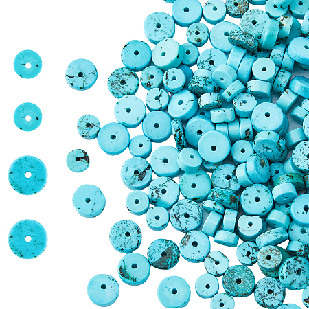 Arricraft 2 Strands 2 Styles Natural Howlite Beads Strands, Heishi Beads, Dyed & Heated, Flat Round/Disc, Turquoise, 6~8x3mm, Hole: 0.8~1mm, 1 strand/style