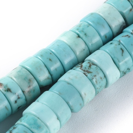 Honeyhandy Natural Howlite Beads Strands, Heishi Beads, Dyed & Heated, Flat Round/Disc, Turquoise, 6x3mm, Hole: 0.8mm, about 152pcs/strand, 15.1 inch(38.5cm)