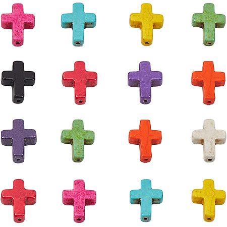 PH PandaHall 200pcs 10 Colors Cross Gemstone Pendants Charms Synthetic Turquoise Beads Cross Charms for Necklace Earring Bracelet Jewelry Making