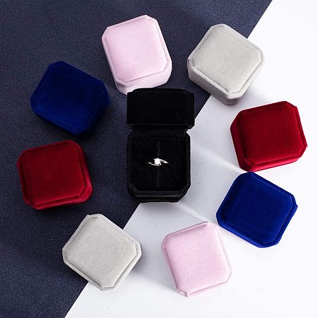 BENECREAT 10 Packs Mixed Velvet Ring Boxes 5 Color Velvet Jewelry Box for Proposal Engagement Wedding Ceremony and Gift Favor, 2 Packs Per Color