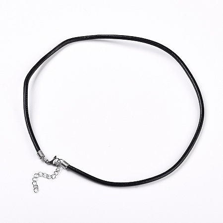 Honeyhandy Leather Cord Necklace Making, with Stainless Steel Findings, Black, 17.7 inch~18.1 inch(45~46cm), 3mm