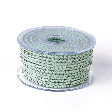 Honeyhandy Braided Cowhide Cord, Leather Jewelry Cord, Jewelry DIY Making Material, Aquamarine, 3mm, about 5.46 yards(5m)/roll