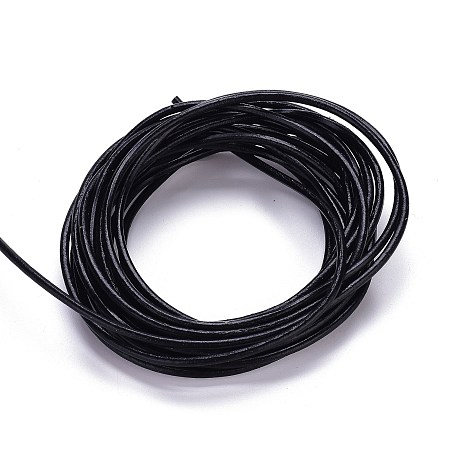 Honeyhandy Cowhide Leather Cord, Leather Jewelry Cord, Jewelry DIY Making Material, Round, Dyed, Black, 2mm