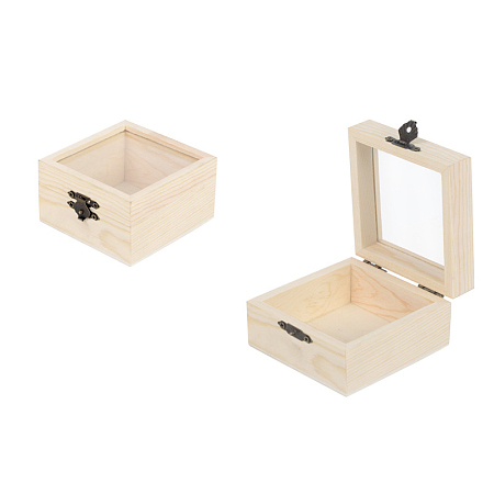 Honeyhandy Wooden Storage Boxes, with Clear Glass Flip Cover & Iron Clasp, Square, PapayaWhip, 8.5x8.5x5cm