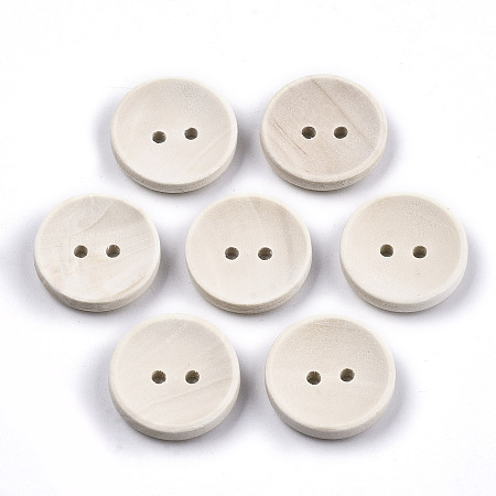 Honeyhandy Natural Wood Buttons, 2-Hole, Unfinished Wooden Button, Concave Round, PapayaWhip, 20x4mm, Hole: 2mm
