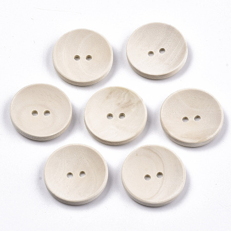 Honeyhandy Natural Wood Buttons, 2-Hole, Unfinished Wooden Button, Concave Round, PapayaWhip, 25x4.5mm, Hole: 2.5mm