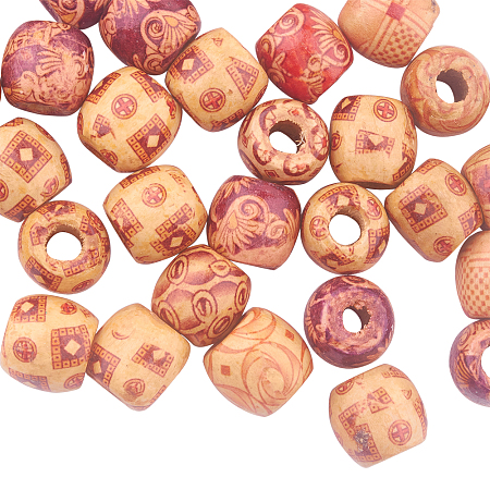 PandaHall Elite 50pcs 16mm Loose Spacer Charms with Custom Printing Round Wood Beads for Jewelry Making in 1 Box