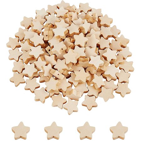 PandaHall Elite 150pcs Natural Wood Beads Star Shape Unfinished Wooden Loose Beads Connectors Spacer Beads with Hole for Crafts DIY Jewelry Making, 20mm