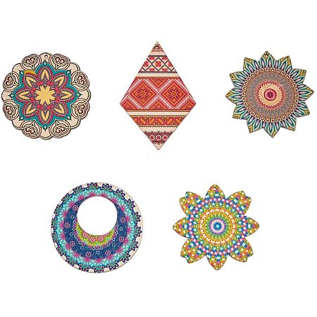 SUNNYCLUE 36pcs Assorted Printed Wooden Charms Pendants Embellishments Hanging Ornaments for DIY Jewelry Necklace Earrings Making Home Decor