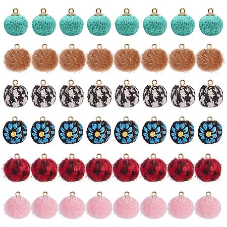 SUNNYCLUE Assorted 48PCS 8 Style Round Fabric Fur Pompoms Ball Charms Pendants for DIY Craft Jewelry Making