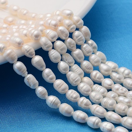 ARRICRAFT Grade A Natural Cultured Freshwater Pearl Strands, Idea for Mother's Day Gift, Rice Beads, White, 5.6~7x4~5mm, Hole: 0.8mm, about 27pcs/strand, 7.1 inches(18cm) long