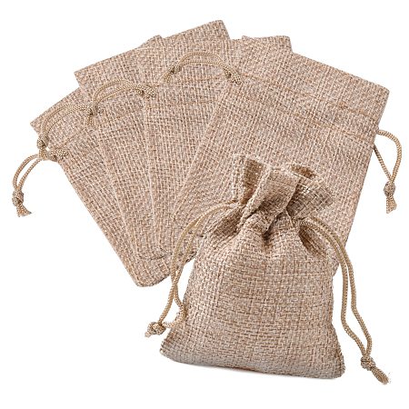 Honeyhandy Burlap Packing Pouches Drawstring Bags, Dark Khaki, 9x7cm