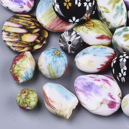 Arricraft Painted Acrylic Beads, Mix Shape, Mixed Color, 12~42x12~31x6~23mm, Hole: 1.2~6mm