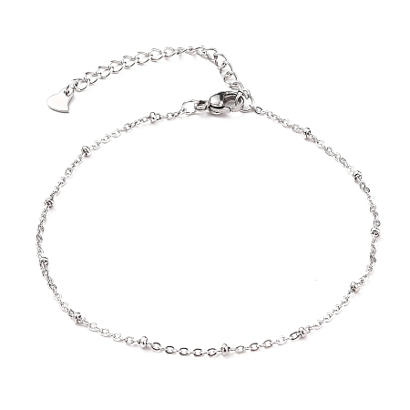 Honeyhandy 304 Stainless Steel Cable Chain, Satellite Chain Anklets, with Rondelle Beads and Lobster Claw Clasps, Stainless Steel Color, 8-1/8 inch(20.5cm)