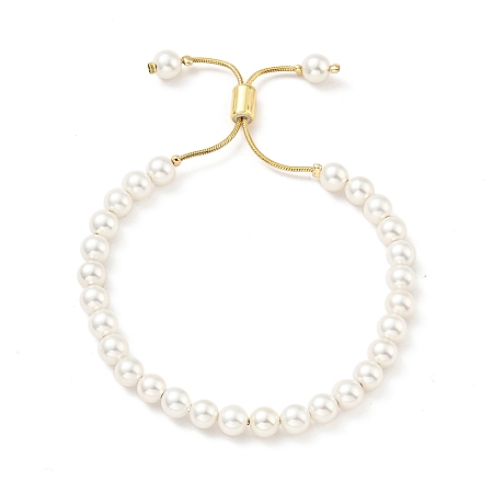 Honeyhandy Natural Shell Pearl Beaded Slider Bracelet with Brass Snake Chain, Lead Free & Cadmium Free, Real 18K Gold Plated, Beads: 6mm, Inner Diameter: 1-3/4~2-5/8 inch(4.35~6.65cm)