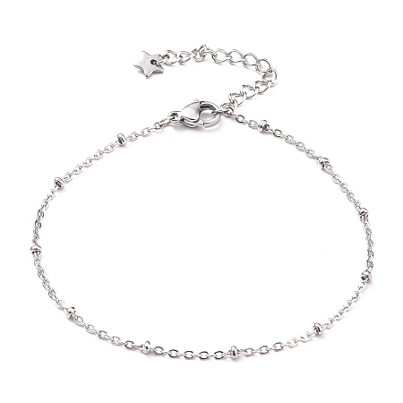 Honeyhandy 304 Stainless Steel Cable Chain, Satellite Chain Bracelets, with Rondelle Beads and Lobster Claw Clasps, Stainless Steel Color, 7-1/4 inch(18.5cm)