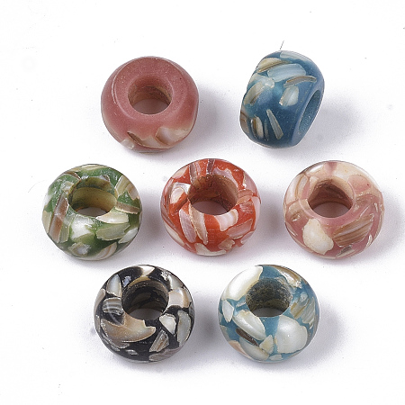 Arricraft Resin European Beads, with Silver Plated Brass Double Cores, Rondelle, Colorful, 14x8.5mm, Hole: 5mm