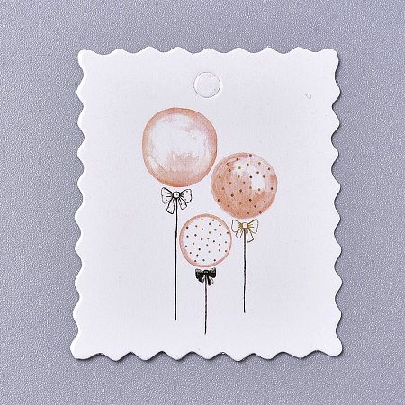 Honeyhandy Paper Gift Tags, Hang Tags, For Arts and Crafts, For Wedding/Valentine's Day/Thanksgiving, Rectangle with Balloon, White, 49x40x0.4mm, Hole: 4mm