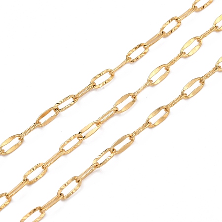 3.28 Feet Vacuum Plating 304 Stainless Steel Cable Chains, Soldered, Real 21K Gold Plated, 7.5x3.5x0.8mm