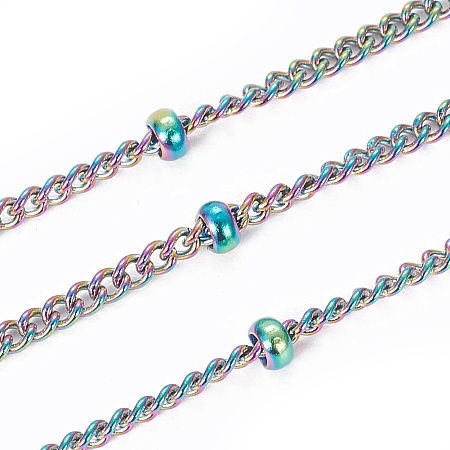 ARRICRAFT Vacuum Plating 304 Stainless Steel Curb Chains, Satellite Chains,  and Beads, Soldered, Rainbow, Multi-color, 2.5x1.5x1mm