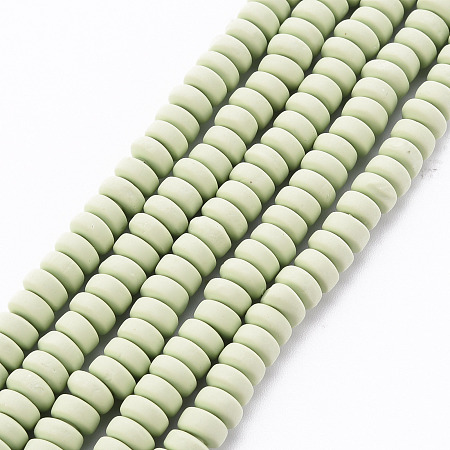 ARRICRAFT Handmade Polymer Clay Beads Strands, for DIY Jewelry Crafts Supplies, Flat Round, Pale Green, 6~7x3mm, Hole: 1.5mm, about 113~116pcs/strand, 15.55 inches~16.14 inches(39.5~41cm)
