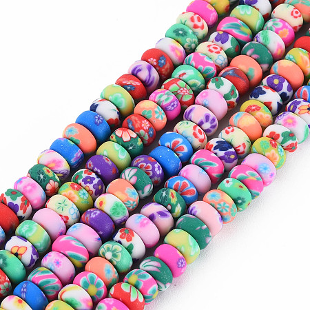 Handmade Polymer Clay Beads Strands, for DIY Jewelry Crafts Supplies, Flat Round, Colorful, 6.5x3.5mm, Hole: 1.6mm, about 108~109pcs/strand, 15.75 inch(40cm)