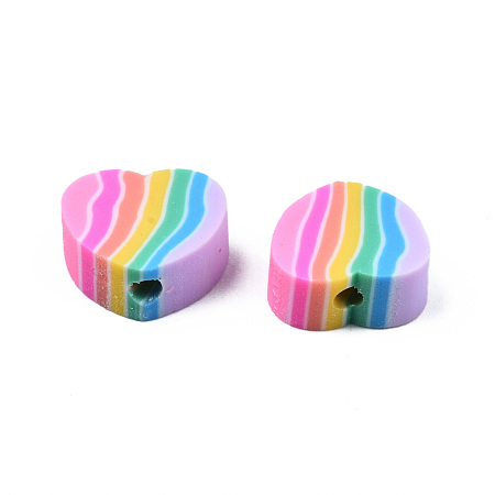 Honeyhandy Handmade Polymer Clay Beads, Heart, Colorful, 8~9x9~10x4mm, Hole: 1.6mm