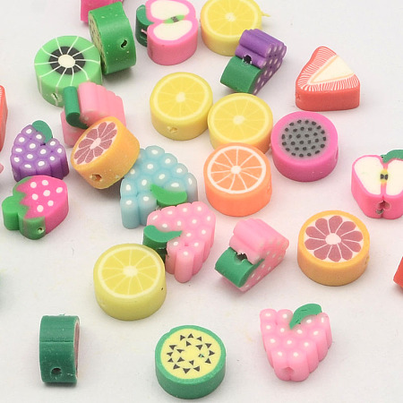 Arricraft Handmade Polymer Clay Fruit Theme Beads, Mixed Color, 7~12x8~10x4~5mm, Hole: 2mm