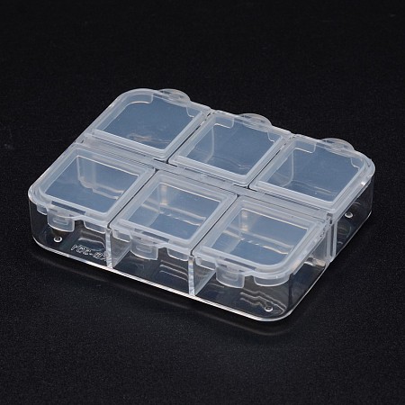 Honeyhandy Polypropylene Plastic Bead Containers, Flip Top Bead Storage, 6  Compartments, Rectangle, Clear, 65x55x16mm 