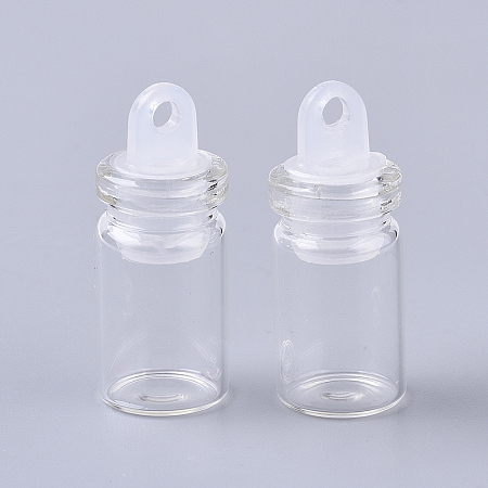 Honeyhandy Glass Bottle Pendant Decoration, Wishing Bottle, with Plastic Plug, Clear, 24.5x10mm, Hole: 2mm, Capacity: 1ml(0.03 fl. oz)