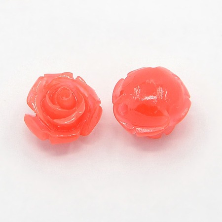 Honeyhandy Synthetic Coral 3D Flower Rose Beads, Dyed, Tomato, 8x8mm, Hole: 1mm