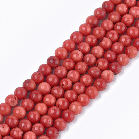 ARRICRAFT Sea Bamboo Coral(Imitation Coral) Beads Strands, Dyed, Round, FireBrick, 6x5.5mm, Hole: 0.6mm, about 72pcs/strand, 15.5 inches