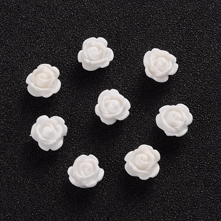Honeyhandy Opaque Resin Beads, Rose Flower, White, 9x7mm, Hole: 1mm