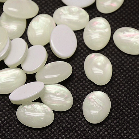 Honeyhandy Resin Cabochons, Imitation Shell, Oval, Antique White, 14x10x4mm