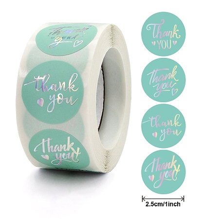 Honeyhandy 1 Inch Word Thank You Self Adhesive Paper Stickers, Gold Stamping Roll Sticker Labels, Gift Tag Stickers, Turquoise, 2.5x0.01cm, 500pc/roll