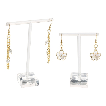 Honeyhandy T Bar Organic Glass Earring Display Stand, T Bar with Two Holes, Clear, 6x9cm, 8x11cm, 2pcs/set