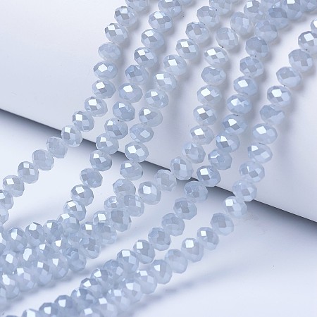 Honeyhandy Electroplate Glass Beads Strands, Imitation Jade Beads, Pearl Luster Plated, Faceted, Rondelle, Light Steel Blue, 3.5x3mm, Hole: 0.4mm, about 123~127pcs/strand, 13.7~14.1 inch(35~36cm)