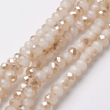 Honeyhandy Electroplate Glass Beads Strands, Half Rainbow Plated, Faceted, Rondelle, PeachPuff, 4~4.5x3mm, Hole: 0.5mm, about 130~135pcs/strand, 15.5~16 inch(39~40cm)