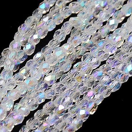Electroplate Glass Beads Strand, AB Color, Faceted, Polygon, Clear AB, 4mm, Hole: 1mm, about 99pcs/strand, 16.5 inch