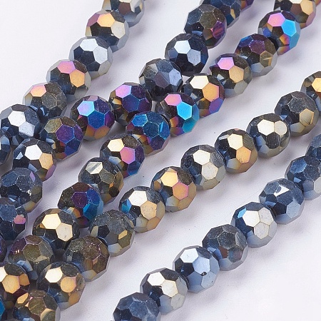 Honeyhandy 1 Strand Electroplate Glass Beads Strands, AB Color, Faceted, Round, Black, 6mm, Hole: 1.2mm, about 88~91pcs/strand, 19.49 inch~20.08 inch(49.5~51cm)