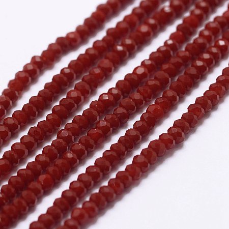 Arricraft Opaque Glass Beads Strands, Faceted, Rondelle, Dark Red, 2.5x1.5~2mm, Hole: 0.5mm, about 185~190pcs/strand, 13.7 inches~14.1 inches