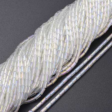 Honeyhandy Electroplate Glass Beads Strands, AB Color Plated, Column, Clear AB, 4.5~5x2.5mm, Hole: 0.8mm, about 75pcs/Strand, 14.17 inch(36cm)