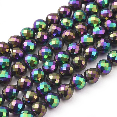 Electroplate Glass Beads Strands, Full Plated, Faceted, Round, Multi-color Plated, 6mm, Hole: 1.2mm; about 78pcs/strand, 18.9 inches(48cm)