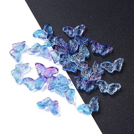 Honeyhandy Electroplate Transparent Glass Beads, Butterfly, Cornflower Blue, 14.5x8x3.5mm, Hole: 0.8mm